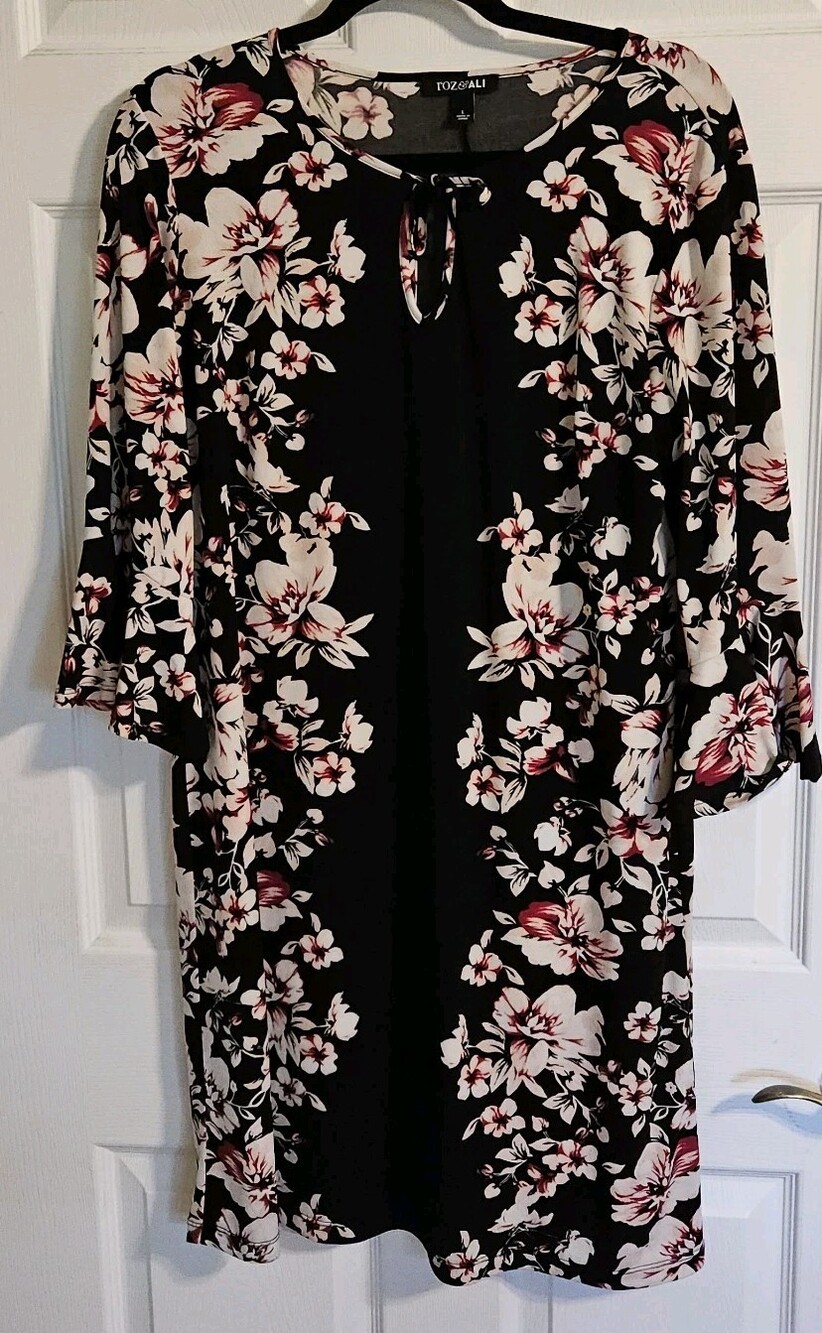 Black Floral Bell Sleeve Dress